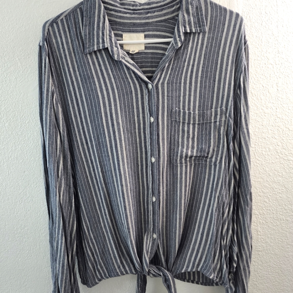 Blue & White Striped Casual Top